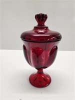 VTG VIKING GLASS 6 PETAL RUBY RED FOOTED CANDY