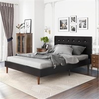 Faux Leather Upholstered Platform Bed Queen Size
