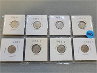 8 Roosevelt dimes; 1954-1959d.  Buyer must confirm