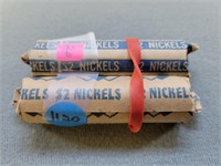 80 Jefferson nickels; 2 rolls; 1939-1953, 1947-195