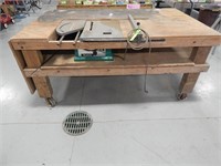 Makita table saw in a handcrafted work table with