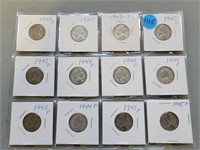 12 Jefferson silver war nickels; 1943p-1945p.  Buy