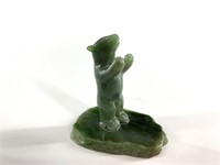 Standing jade otter on a jade slab, 2 3/8" tall