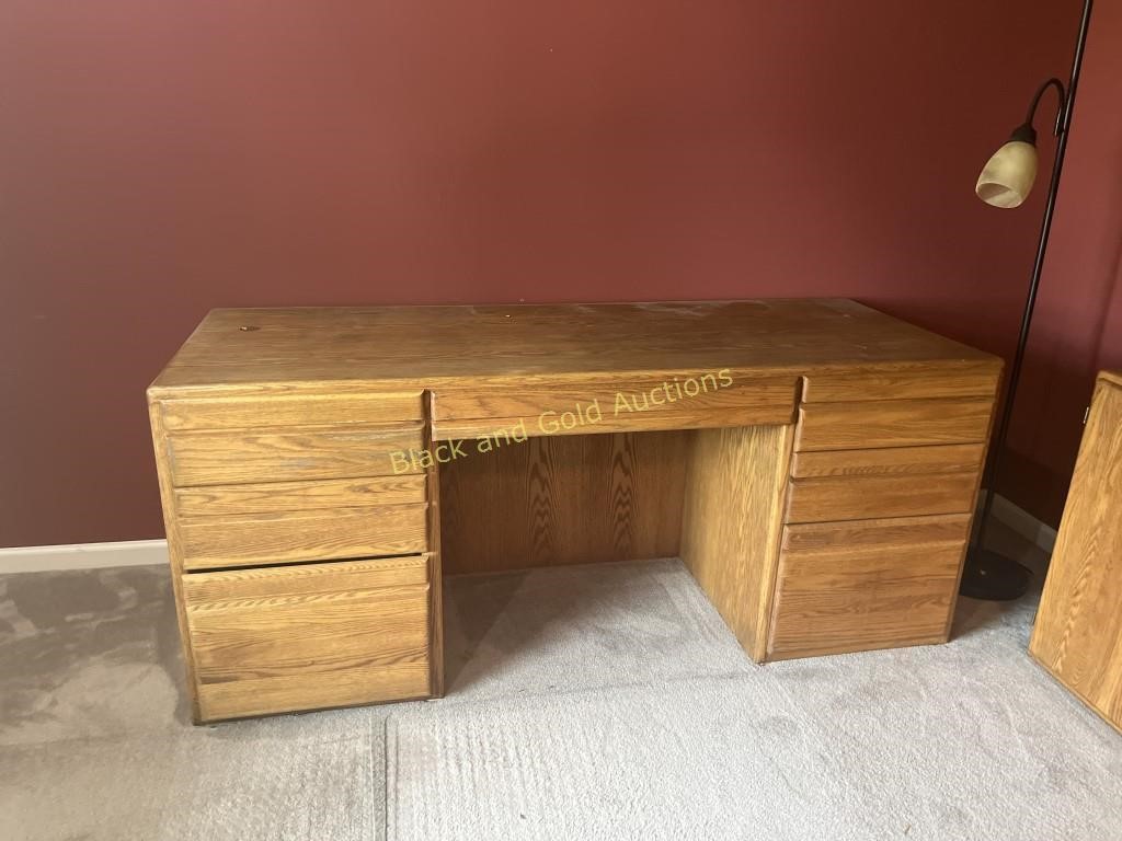 OFFSITE: Oak desk and workspace cabinet