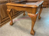 Claw feet oak lamp table (glass top)