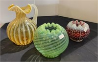 Fenton glassware - lot of three - green and ruby