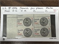 1326 STAMP BLOCK SEARCH FOR PEACE OG NH W PL#