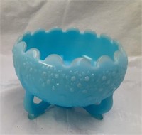 Fenton Art Glass Blue Satin Rose Bowl w/ Logo