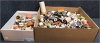 Large Lot of Sewing Thread, Wooden Spools & More