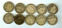 1895-1916 Barber 25c Nice Good 10pc Lot