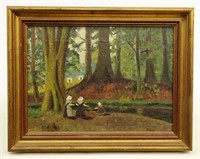 Painting, Forest Interior with Figures