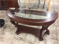 CHERRY WOOD SOFA/HALL TABLE W/ ETCHED GLASS