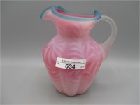 Fenton syrup pitcher-satin cranberry opal w/blue