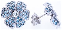 18kt White Gold Fancy Earrings, Genuine Blue Topaz