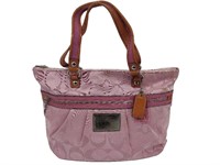 Coach Pink Linen Top Handle Tote Bag