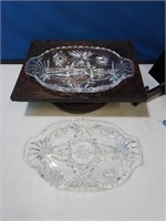 Pair of pattern glass divided vegetable dishes