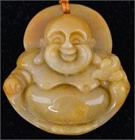 Modern Yellow Jade Smiling Buddha Pendant Necklace