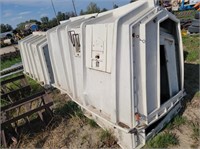 3 calf hutches and plastic tool box