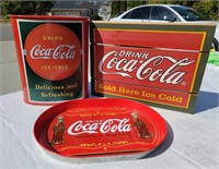 Coca-Cola Trash Bin, Tray & Signage