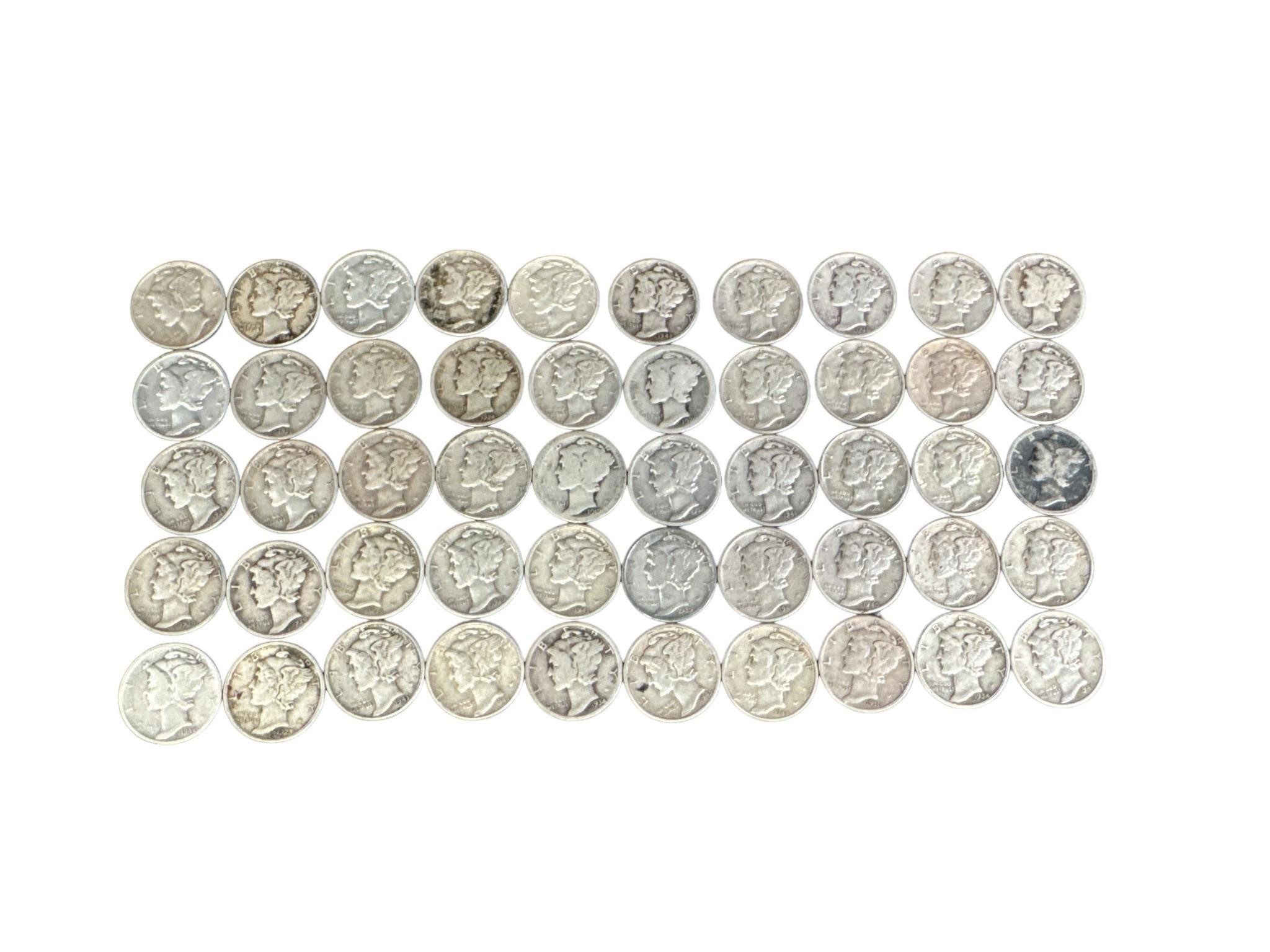 $5 FACE VALUE MERCURY DIMES  90% SILVER