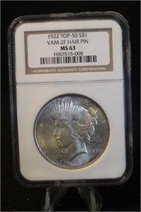 1922 TOP-50 VAM-2F Hair Pin Peace Dollar