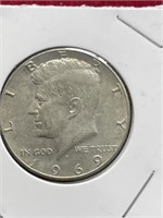 1969 D Kennedy half dollar coin 40% silver