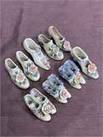 Porcelain shoe lot with flowers Japan