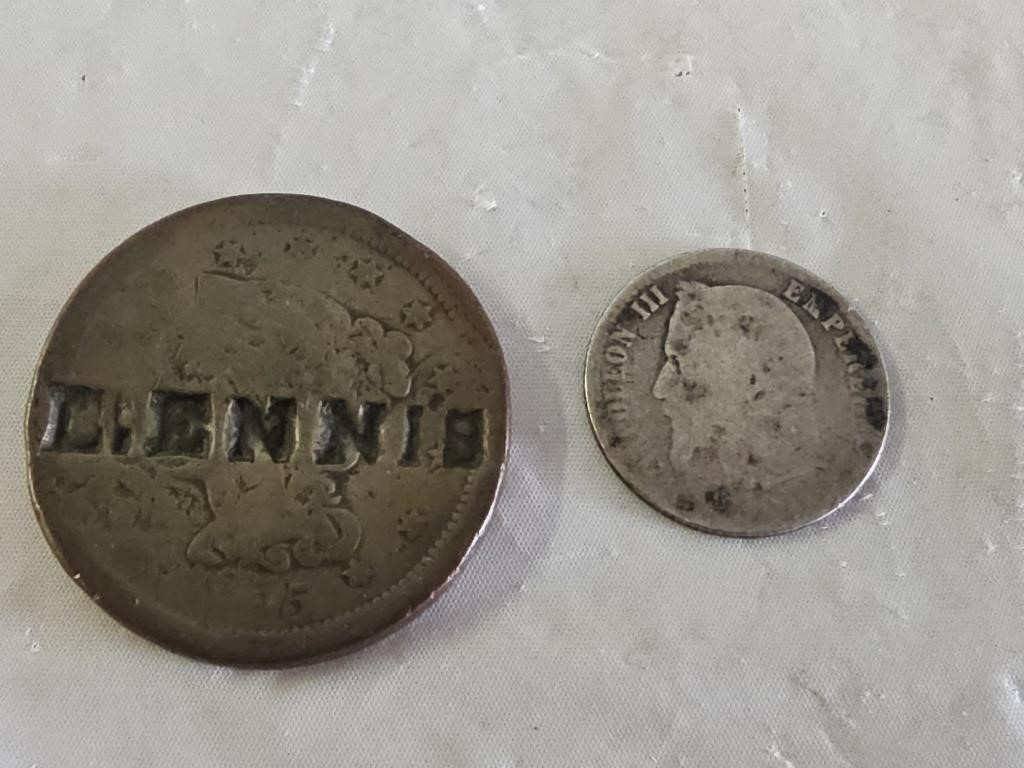 Large Cent and French 50 Cents