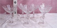 6 Vtg Fostoria Chintz Etched Champagne Glasses