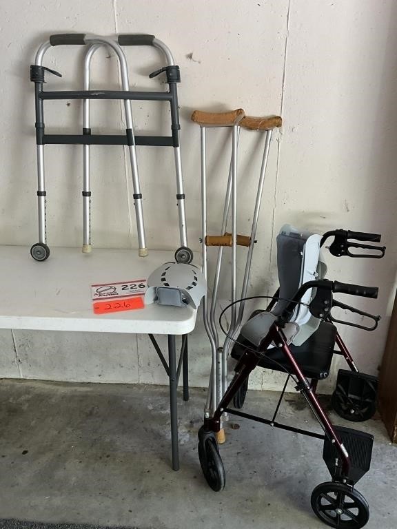 Crutches, walker, walker w/ wheels/seat, boot