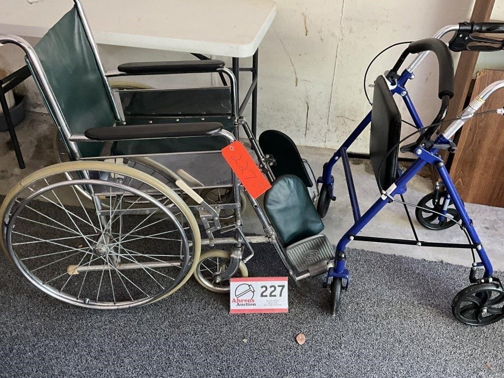 Blue walker with seat Metal , wheelchair