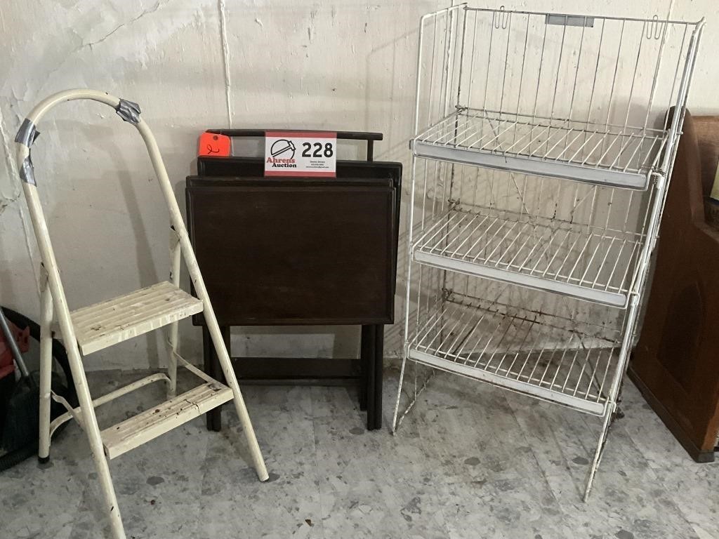 TV trays, metal step stool, metal shelf