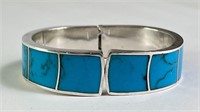 Vintage Sterling "Taxco" Turquoise Inlaid Bracelet