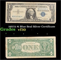 1957A $1 Blue Seal Silver Certificate Grades vf++