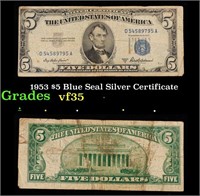 1953 $5 Blue Seal Silver Certificate Grades vf++