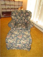 FLORAL ARM LIVING ROOM CHAIR W/ OTTOMAN