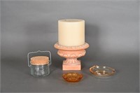 Large 3-Wick Candle On Stand, Ashtrays, Jar