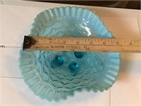 FENTON ? BLUE OPALESCENT GLASS FLUTED BOWL