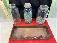 *3 LG. CANNING JARS, 1 FULL OF MARBLES