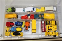 Matchbox cars and toys in plastic cases