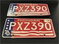 Michigan Bicentennial license plate pair