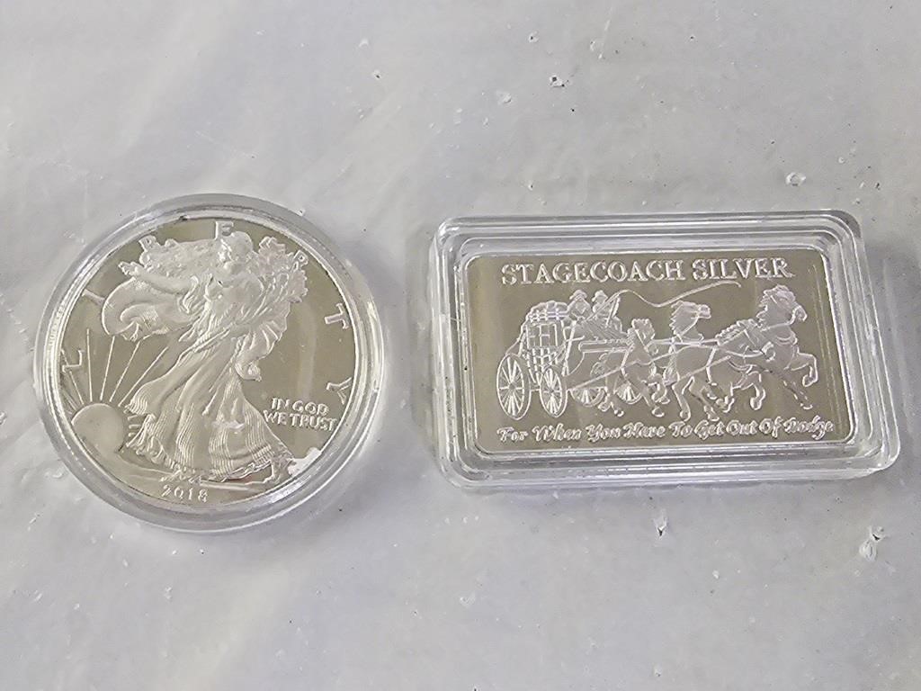 Replica Silver Plated Walking Liberty Coin & Bar
