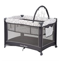 Pamo Babe Playard  Mattress & Toy bar (Grey)