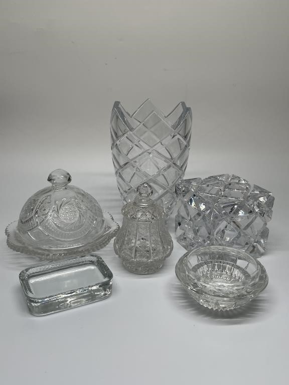 2-EAPG Butter Dome, Candy Dish + 1-Cut Crystal Box