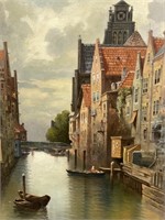 Karl Schwantz Dutch Canal Original Oil on Canvas