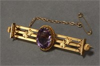 Ladies Victorian 15ct Gold and Amethyst Brooch,