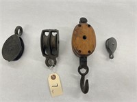 (3) Small Metal Pulleys (1) Wooden Hook Pulley