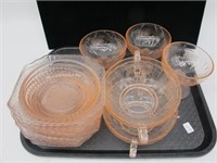 PINK DEPRESSION GLASS DINING SET LOT - 11 PIECES