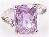 STERLING SILVER LARGE PURPLE CZ LADIES RING
