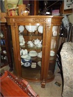 Tiger Oak Refinished Bow Front Display Cabinet W/
